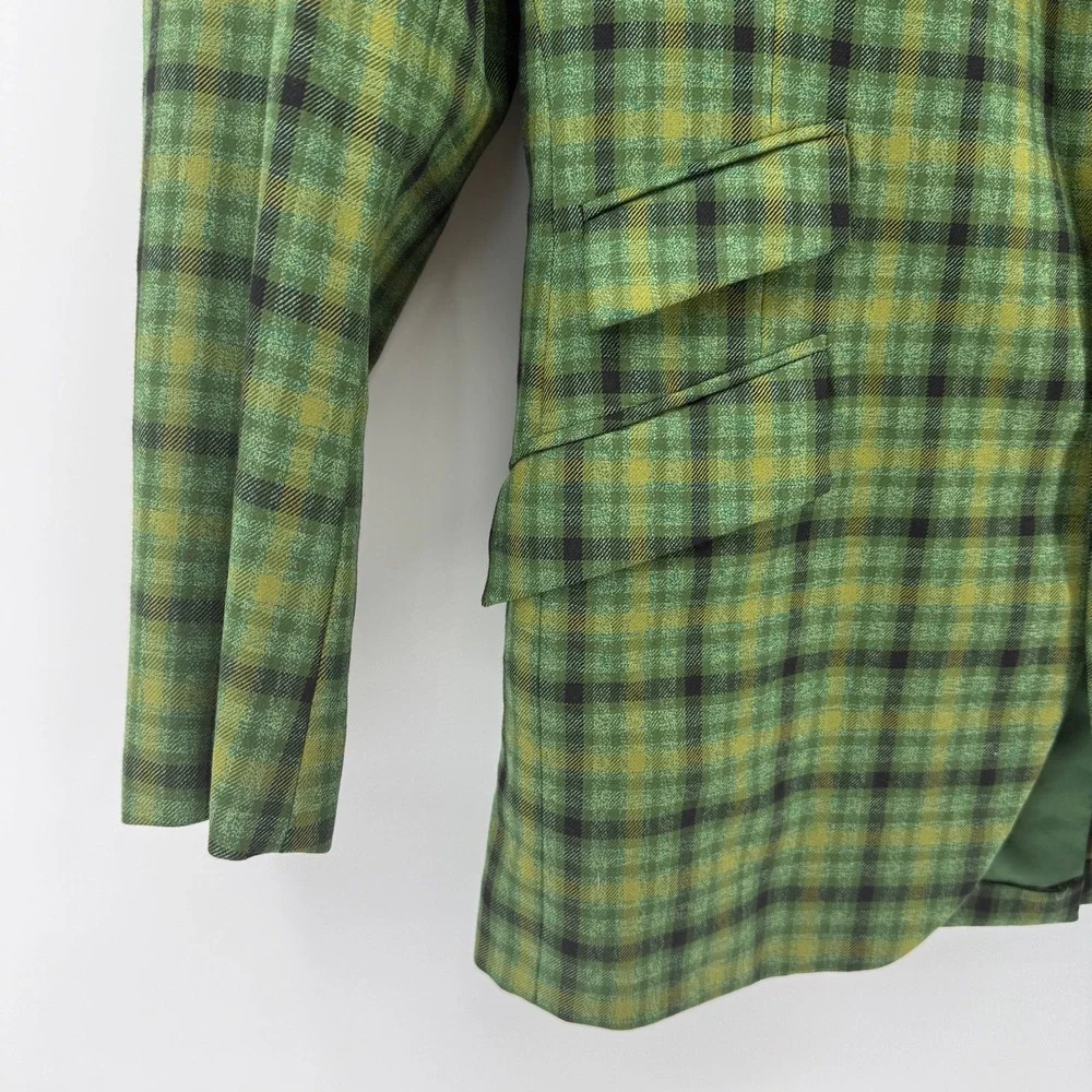 Kuppenheimer Plaid Blazer Mens Sz 40 Green Vtg Tartan Sport Coat Ticket Pocket